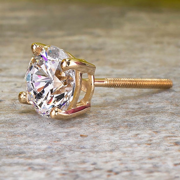 1 CT Round Earrings Studs Solid 14K Rose Gold Brilliant Screw Back Basket. - Picture 5 of 7